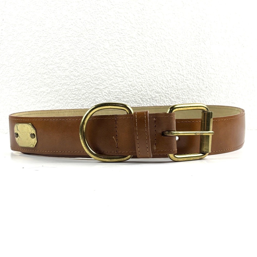 Leather Belt Women M/L Brown Equestrian Brass D-Ring Vintage Style Preppy